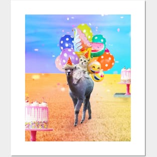 Cute Funny Cat Alpaca Birthday Posters and Art